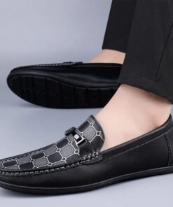 Alternative view of Men's Black Flat Anti-Slip Lightweight PU Leather Loafers