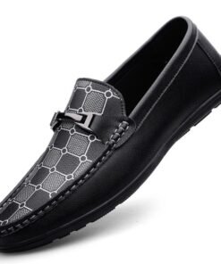 Men's Black Flat Anti-Slip Lightweight PU Leather Loafers