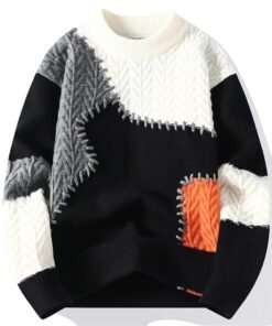 Knitted Patchwork Color Block Round Neck Sweater