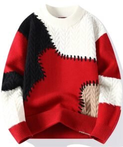 Alternative view of Knitted Patchwork Color Block Round Neck Sweater