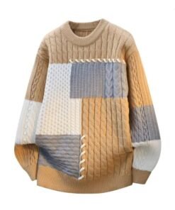 High Quality Patchwork Knit Thick Round Neck Sweater