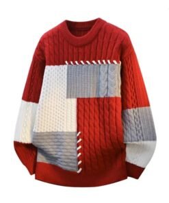 Alternative view of High Quality Patchwork Knit Thick Round Neck Sweater