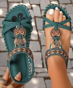 Alternative view of Bohemian Beaded Rhinestone Slip-On Flat Sandals