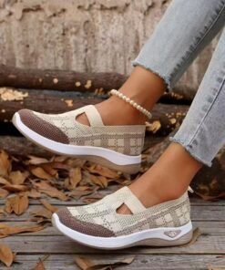Alternative view of Women's Walking Sneakers Slip-On Woven Breathable Mesh Air Cushion Athletic Shoes Checkered Color