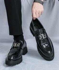 Alternative view of Men’s Exotic Crocodile Pattern Leather Slip On With Ornate Metal Buckle