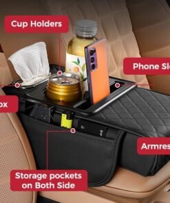 Alternative view of 3 In 1 Car Armrest Console, Universal Fit with 2 Cup Holders, Mobile Stand Tissue Holder & Side Storage