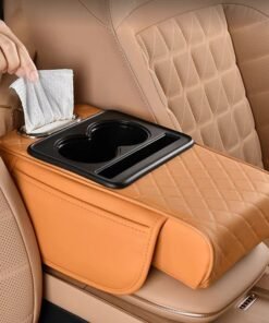 3 In 1 Car Armrest Console, Universal Fit with 2 Cup Holders, Mobile Stand Tissue Holder & Side Storage