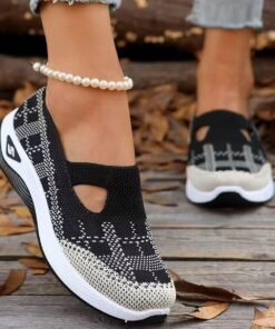 Women's Walking Sneakers Slip-On Woven Breathable Mesh Air Cushion Athletic Shoes Checkered Color